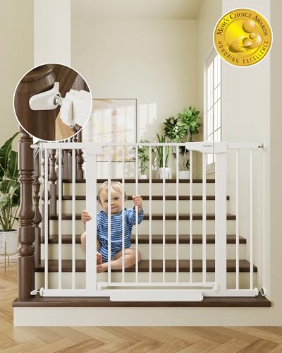 Cumbor 30-46″ Baby Gate for Stairs, Auto Close Dog Gate for Doorways White