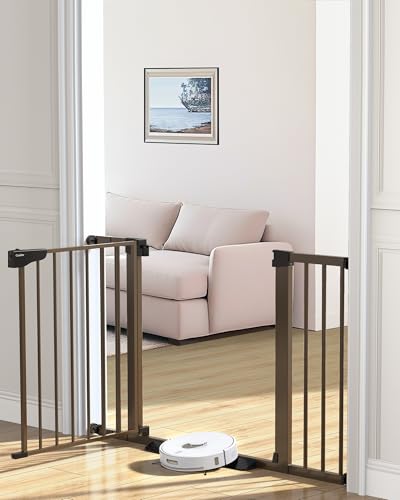 Cumbor 30-46″ Baby Gate for Stairs, Auto Close Dog Gate for the House Brown