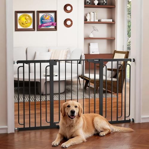 Cumbor 30.4-56.8″ Extra Wide Baby Gate, Auto Close Dual Lock Dog Gate Black