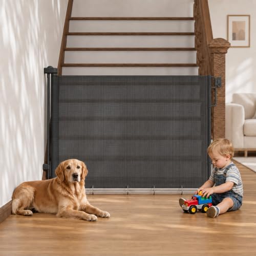 Cumbor 37-55″ Retractable Baby Gates for Stairs & Doorways, Indoor Outdoor